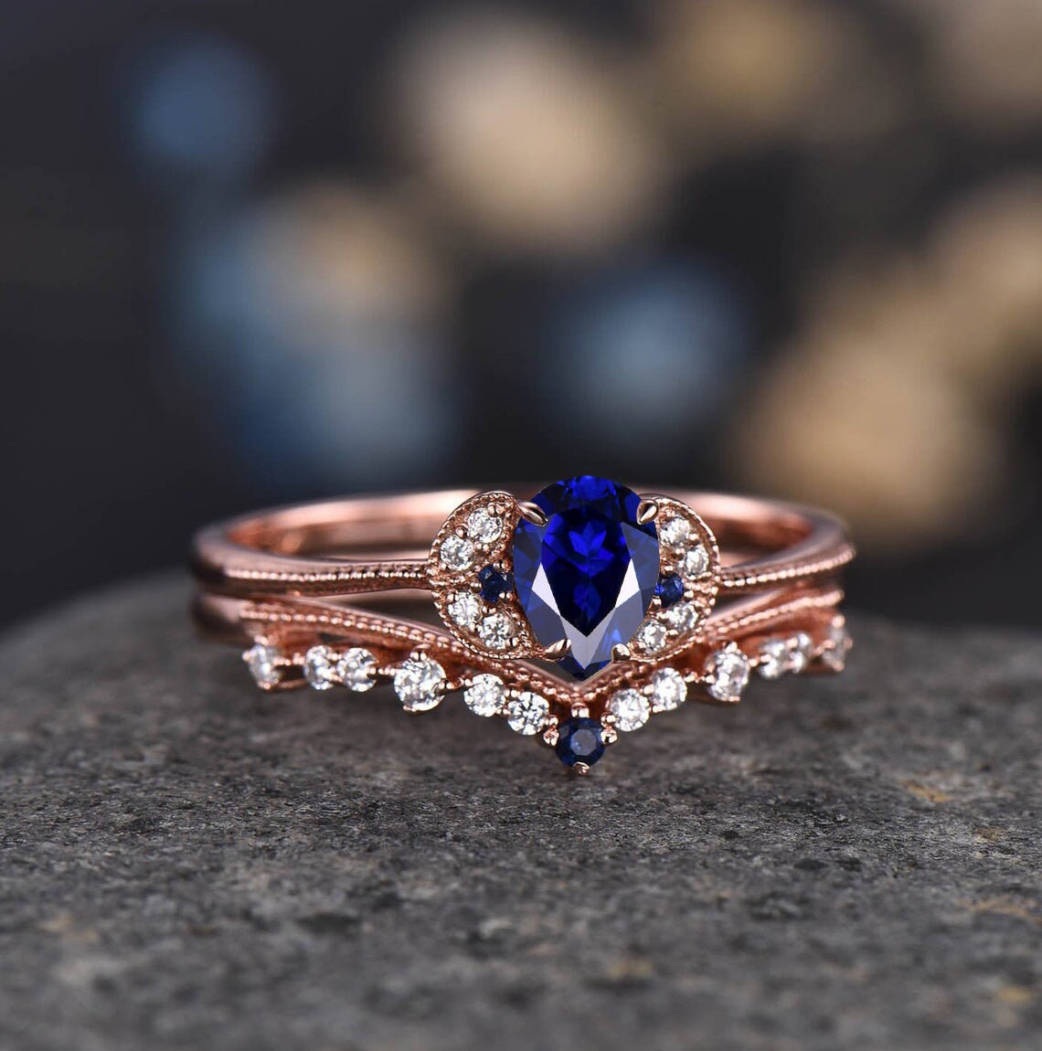 Blue fashion sapphire and rose gold ring