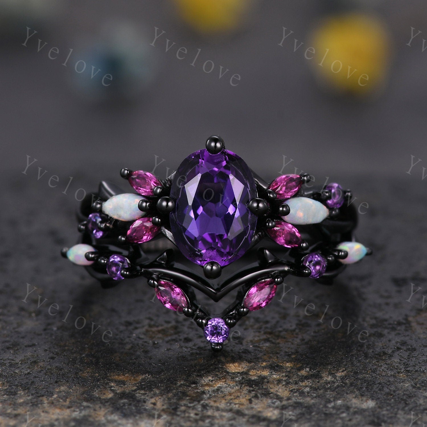 Amethyst and ruby fashion engagement rings