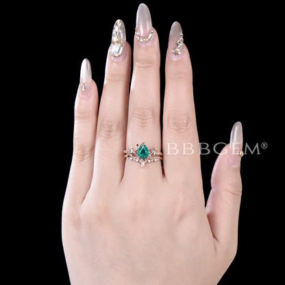 Twig Teardrop Emerald Engagement Ring Set Branch Leaf Ring