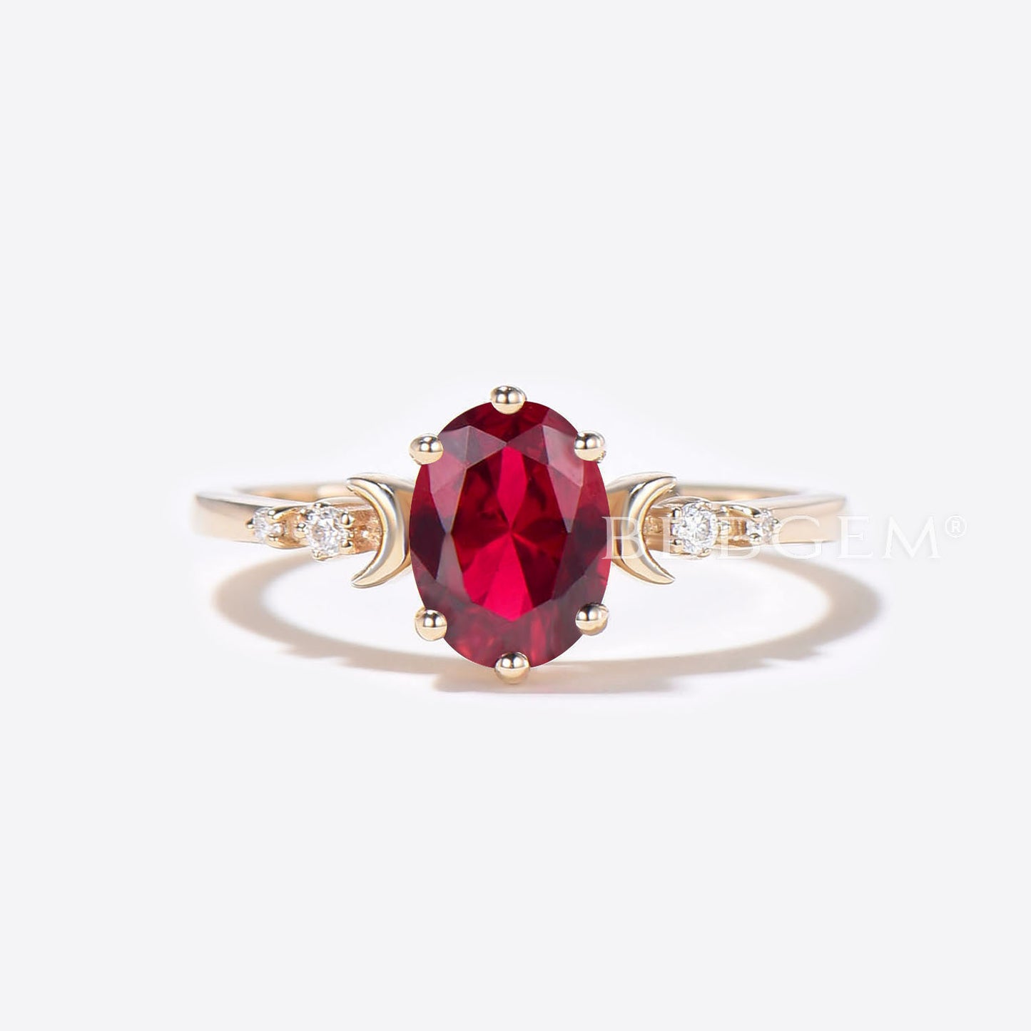 Crescent Moon Ruby Ring Oval Cut Red Ruby Engagement Ring Set