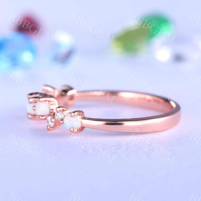 Unique Opal Wedding Band Rose Gold Diamond Ring