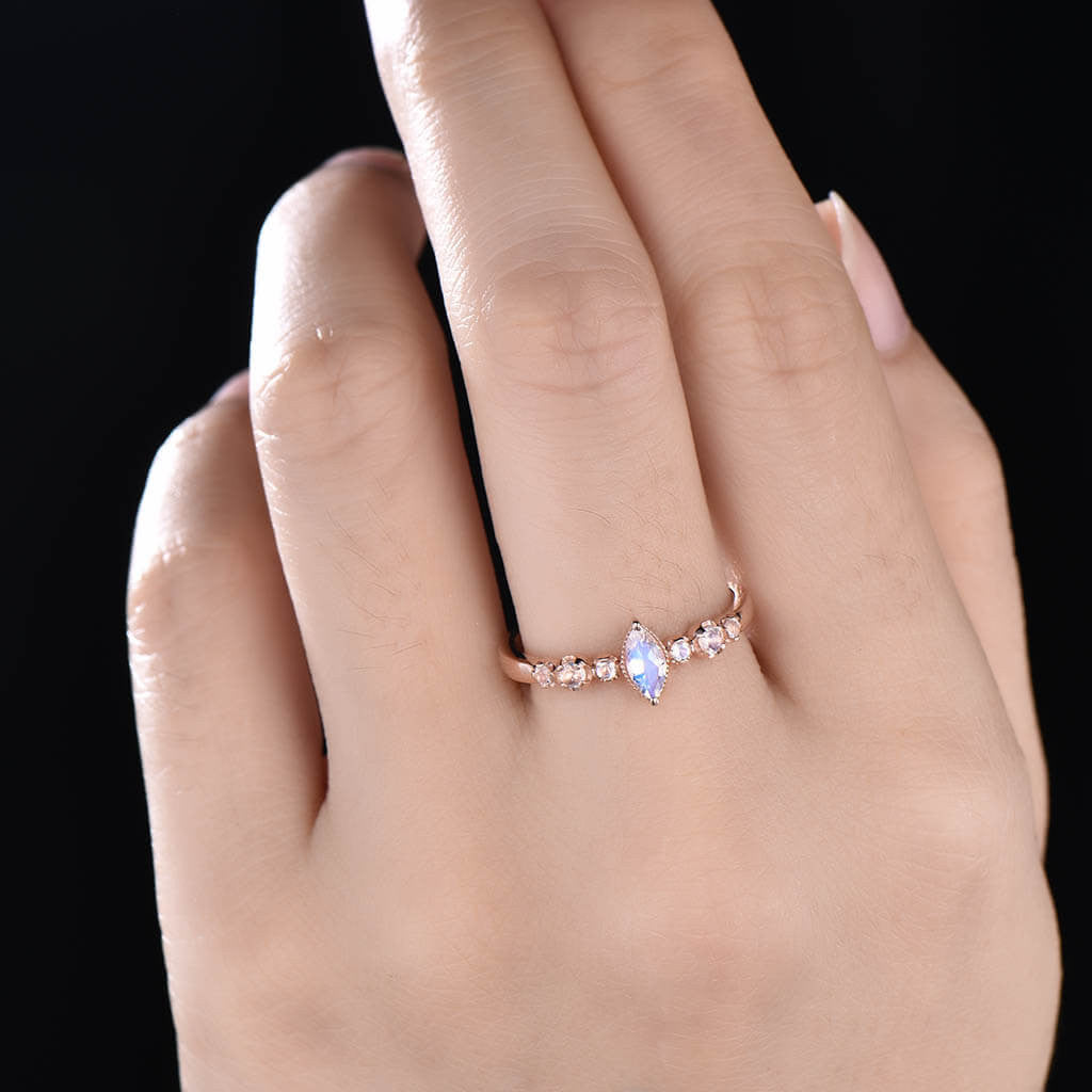 marquise moonstone engagement ring-bbbgem Rainbow Moonstone Ring