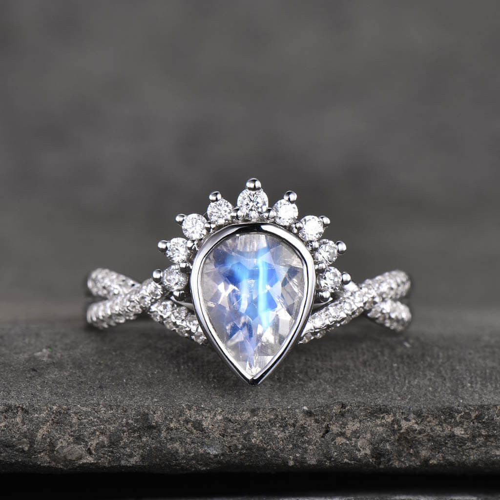 Pear Shaped Moonstone Engagement Ring