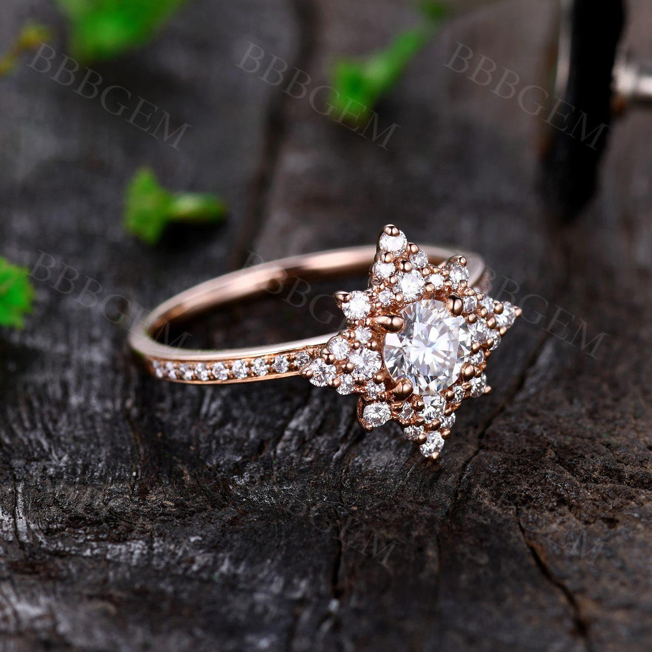 Moissanite Halo Engagement Rings-BBBGEM Rose Gold Moissanite Engagement Rings