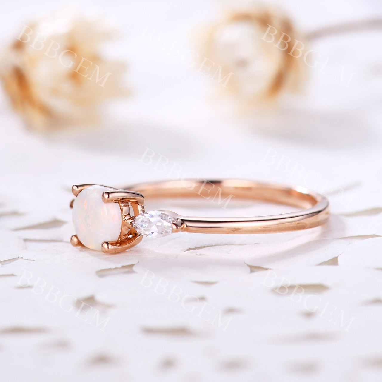 Rose Gold Opal Ring-BBBGEM Opal Engagement Rings