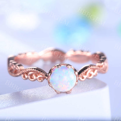 Floral Opal Ring Rose Gold Wedding Ring