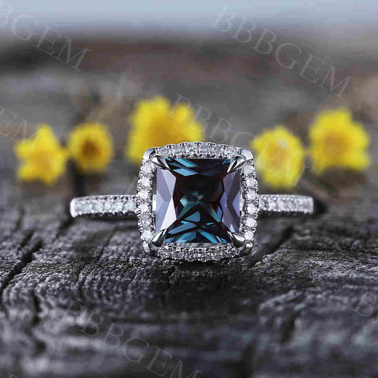 Princess Cut Alexandrite Diamond Engagement Ring 0