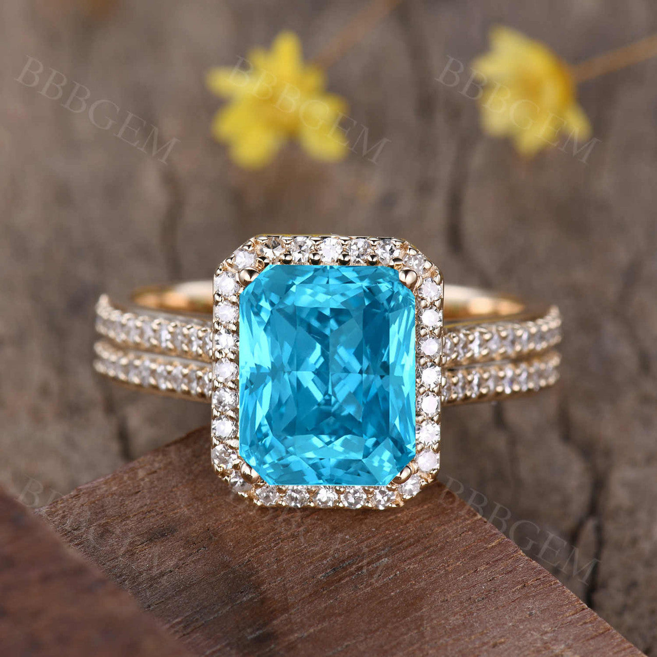 Swiss Blue Topaz Wedding Rings- BBBGEM Swiss Blue Topaz Wedding Rings