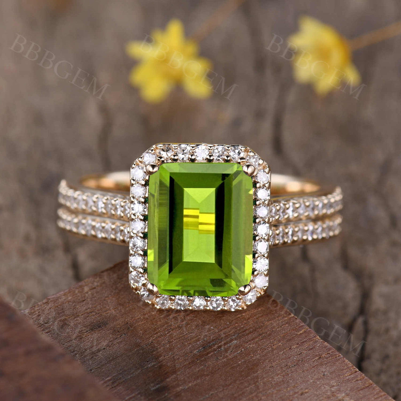 Peridot Engagement Ring-BBBGEM Peridot Engagement Ring