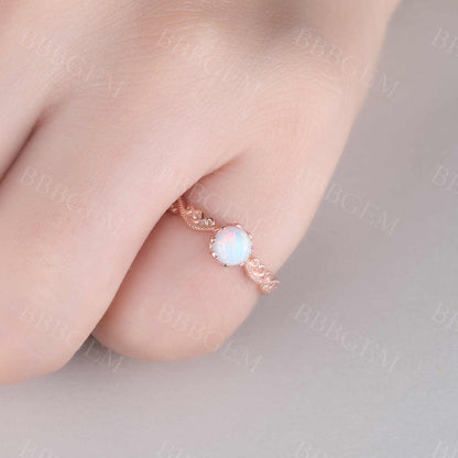 Floral Opal Ring Rose Gold Wedding Ring