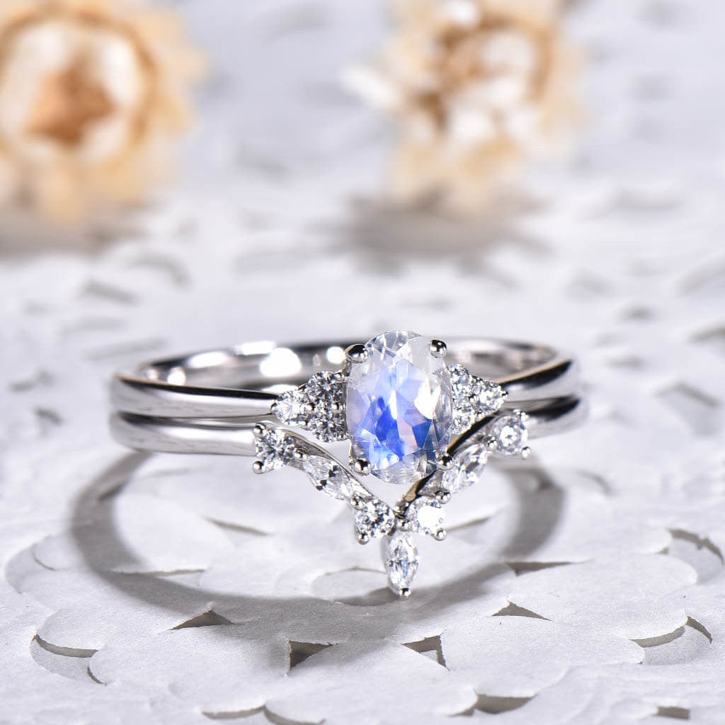 Cluster Diamond Moonstone Engagement Ring-BBBGEM rainbow moonstone ring meaning