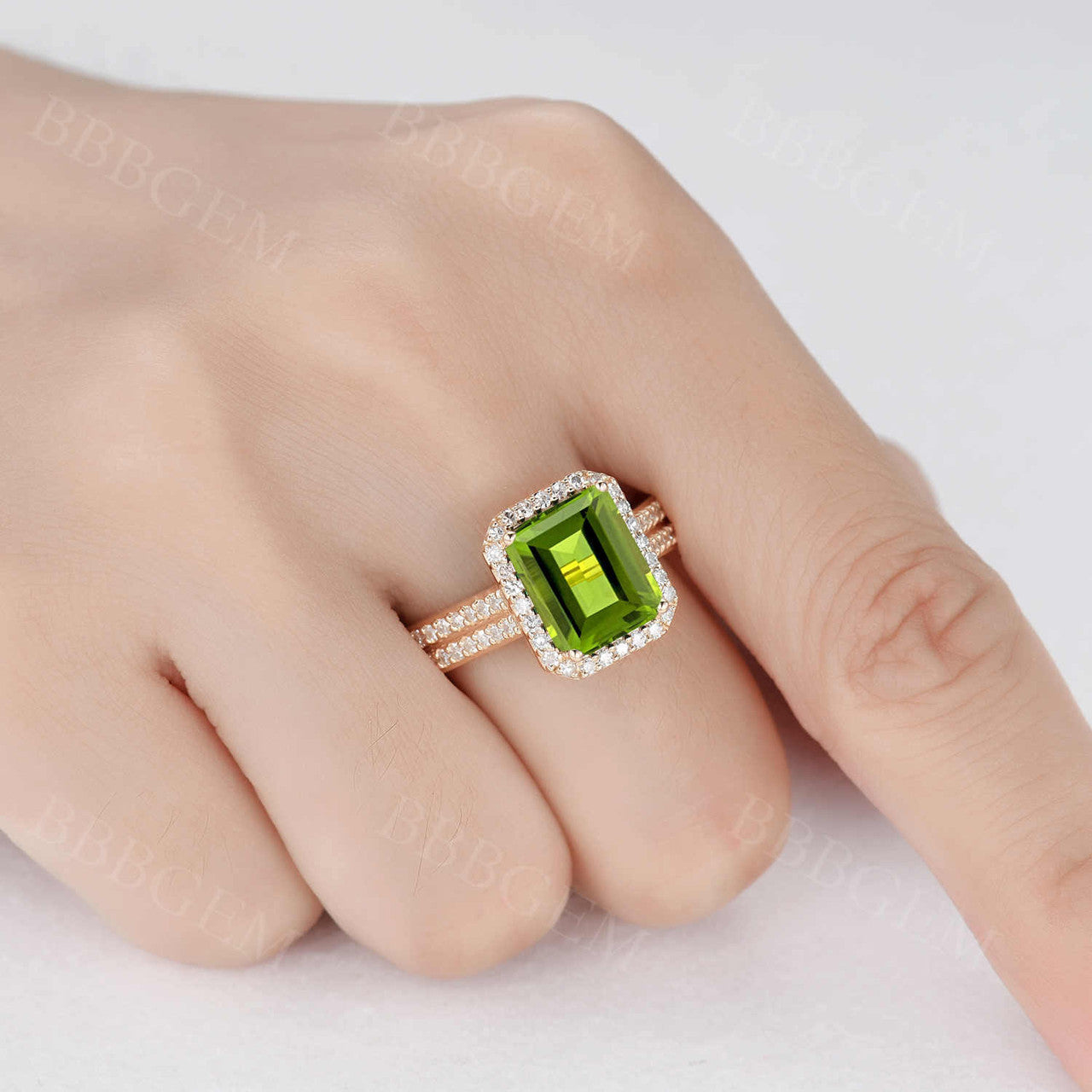 Peridot Diamond Ring-BBBGEM Peridot Engagement Ring