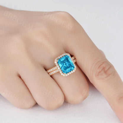 Topaz Diamond Ring- BBBGEM Swiss Blue Topaz Wedding Rings