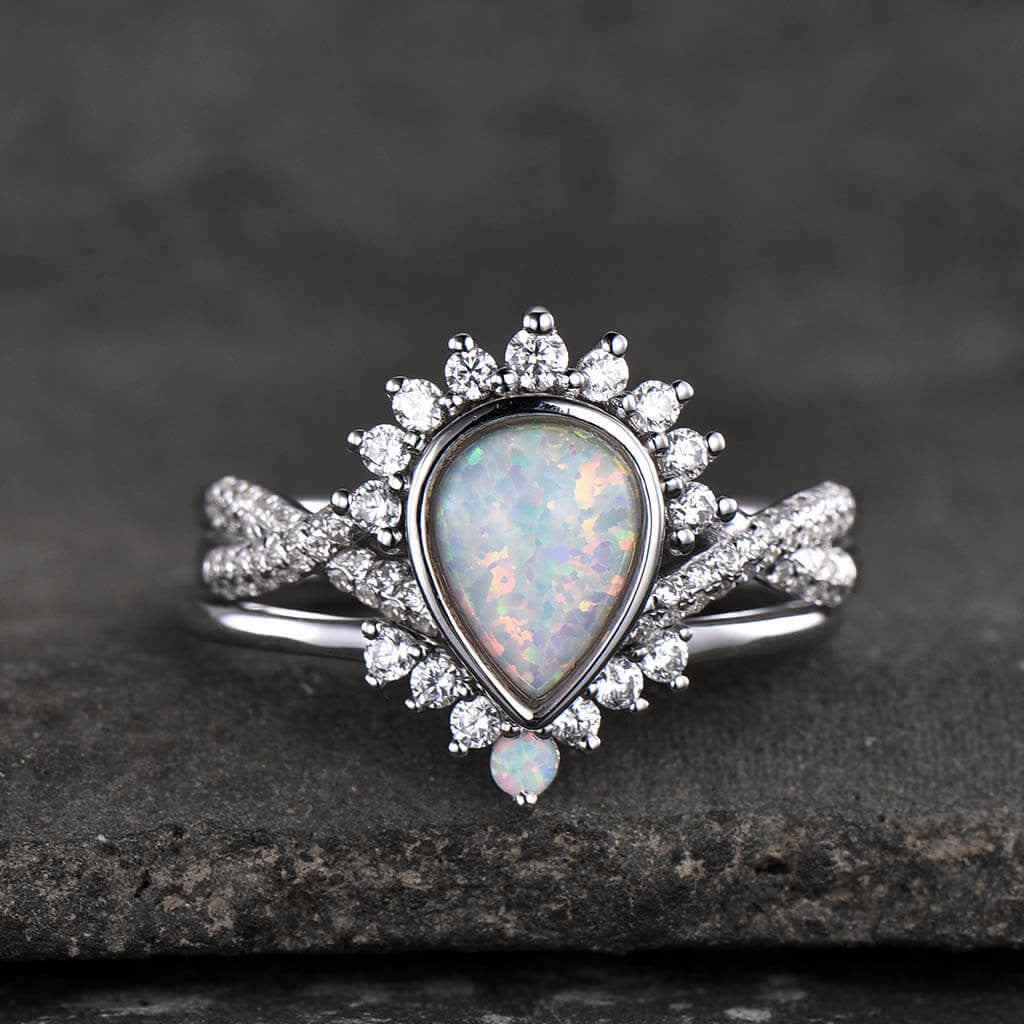 Vintage Opal Rings-BBBGEM Opal Engagement Ring Set