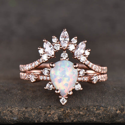 Rose Gold Opal Engagement Rings-BBBGEM Teardrop Opal Ring