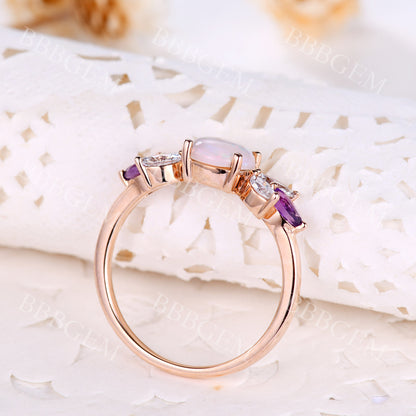 White Opal Ring-BBBGEM Rose Gold Opal Ring