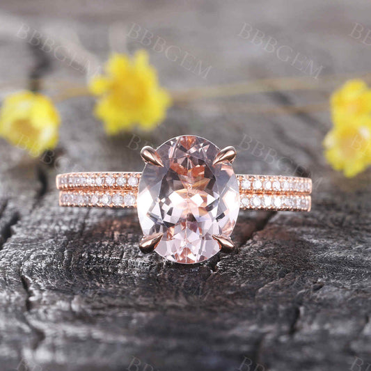 Rose Gold Morganite Wedding Set