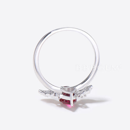 Bat Pear Shaped Red Ruby Engagement Ring Moon Star Diamond Ring