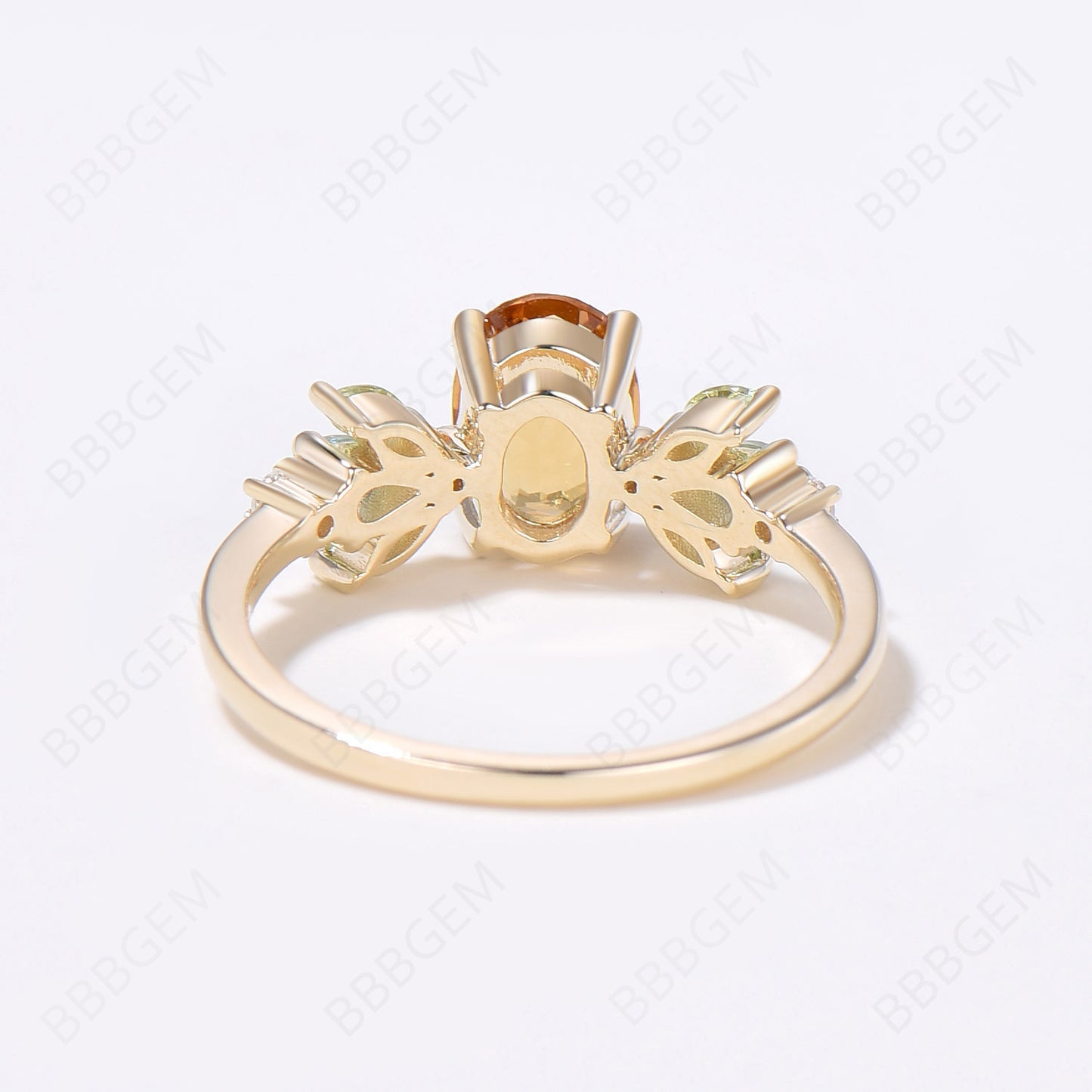 14K Gold Oval Citrine Engagement Ring Cluster Multi-Stone Ring