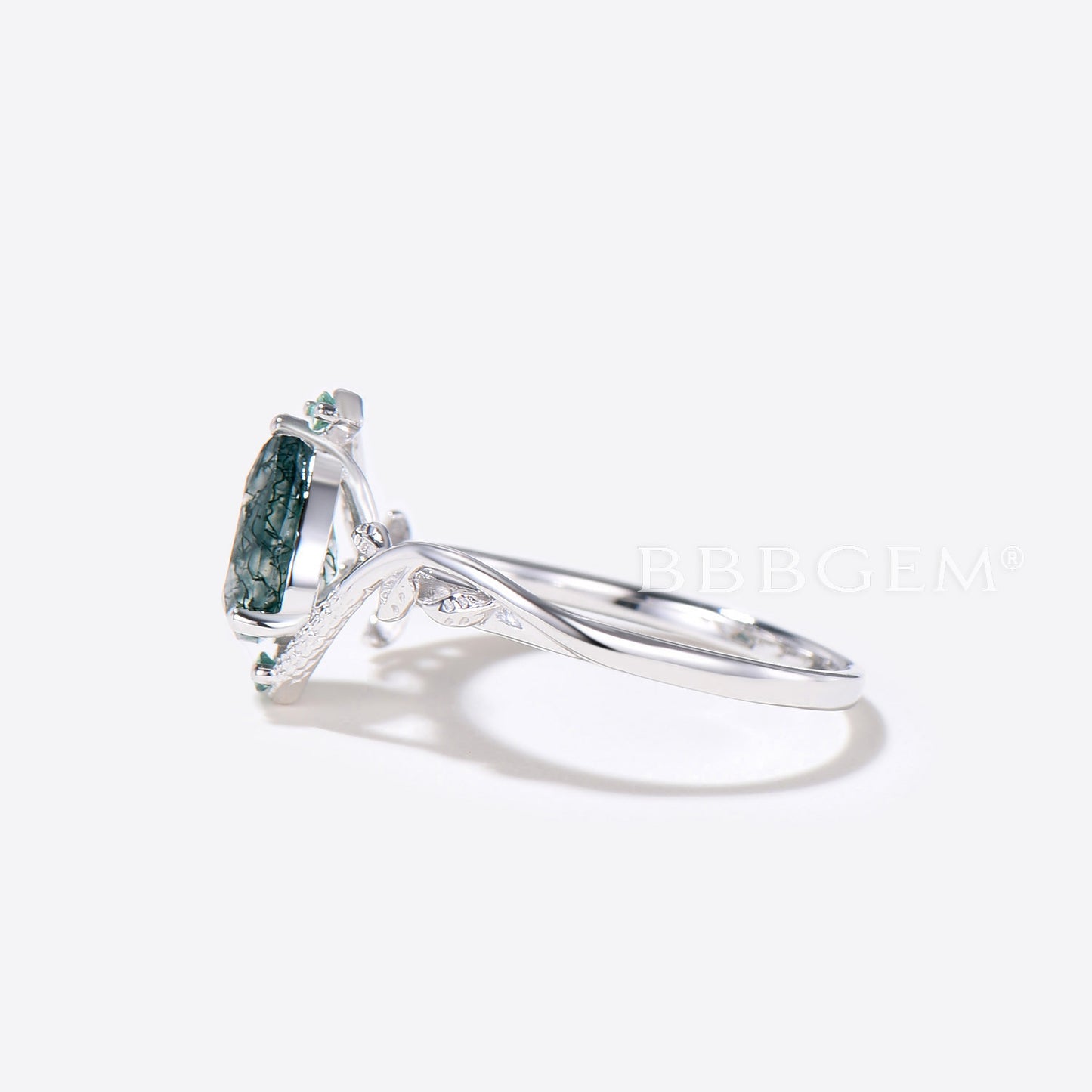 Double Snake Engagement Ring Branch Leaf Moss Agate Ring Set