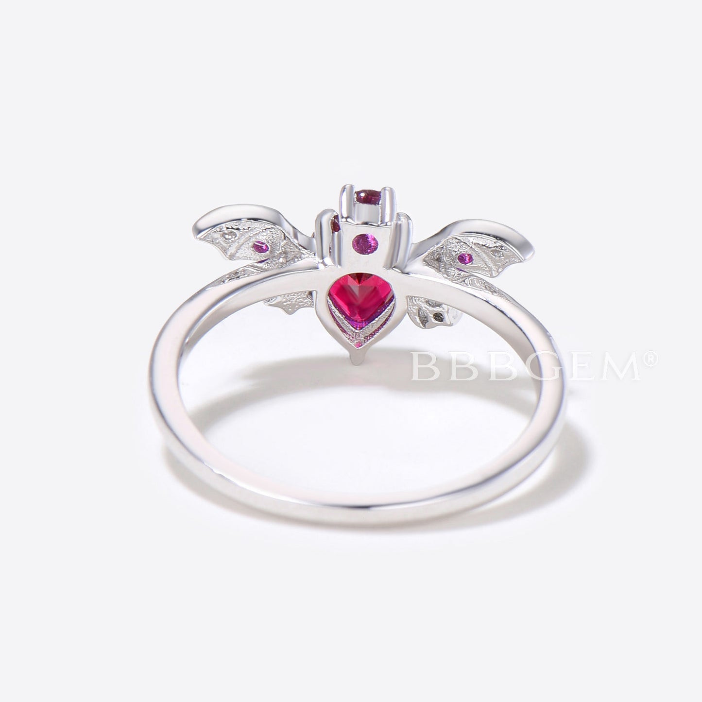 Bat Pear Shaped Red Ruby Engagement Ring Moon Star Diamond Ring