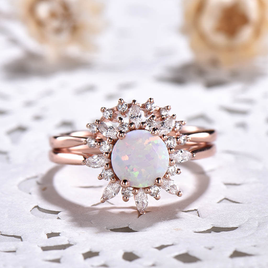 opal and diamond engagement ring-BBBGEM Opal Engagement Ring Set