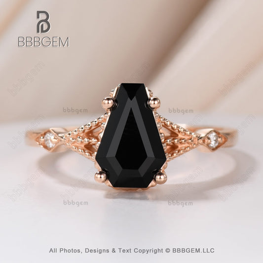 Limited Black Onyx Coffin Cut Ring Black Spinel Coffin Ring Vintage Engagement