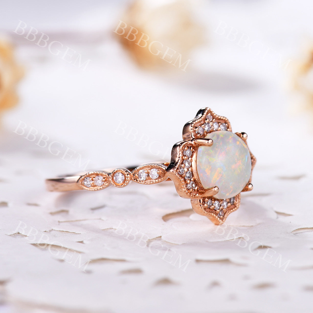 Opal Rings For Women-BBBGEM Opal Diamond Ring