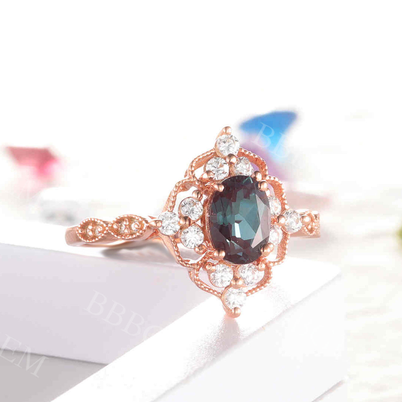 Vintage Filigree Alexandrite Engagement 06