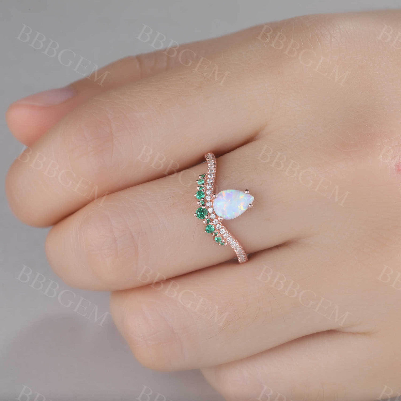 Vintage Opal Emerald Engagement Ring October Birthstone