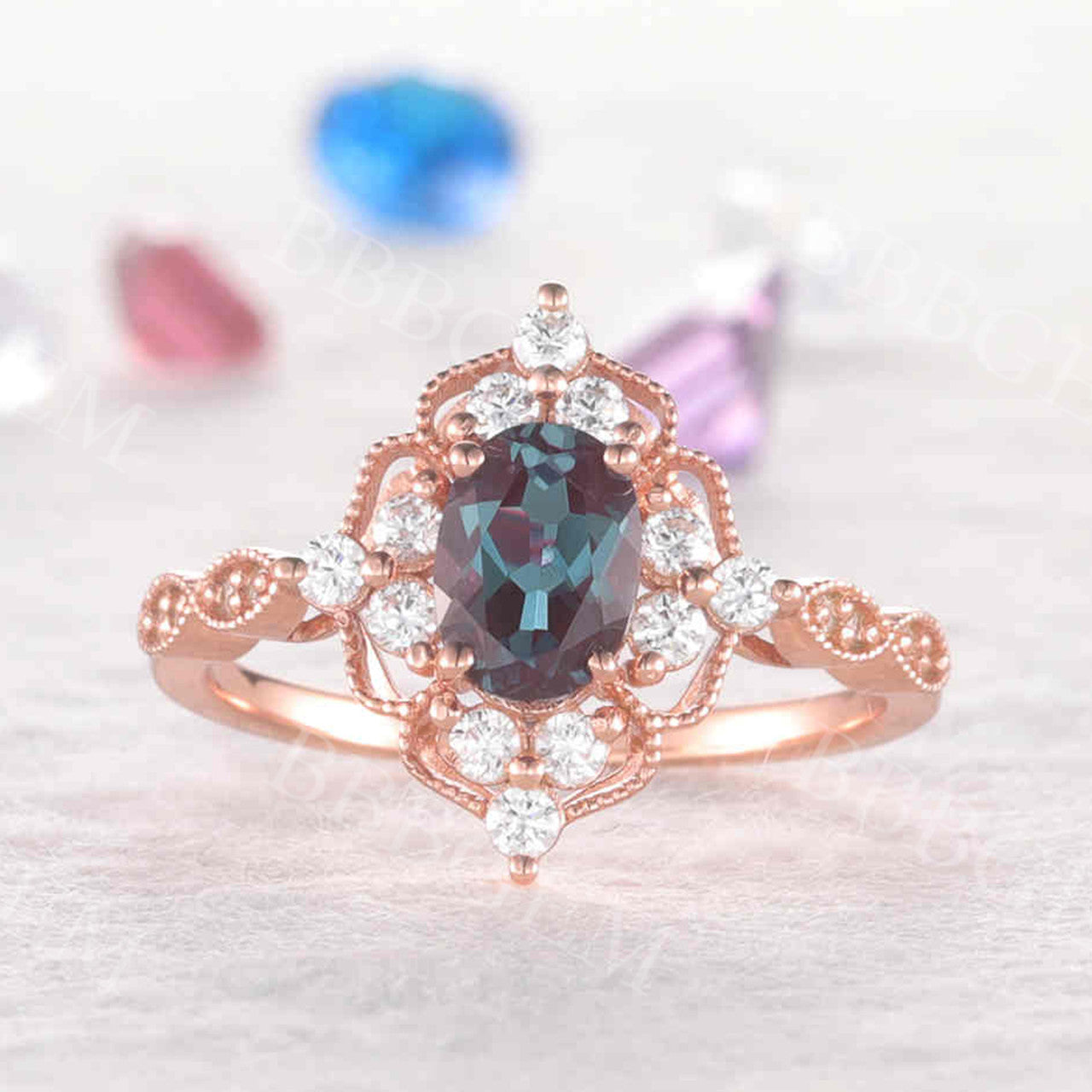 Vintage Filigree Alexandrite Engagement 09