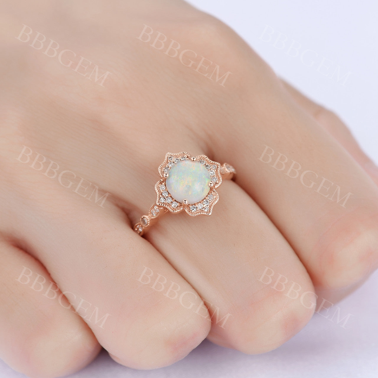 Rose Gold Opal Ring-BBBGEM Opal Diamond Ring