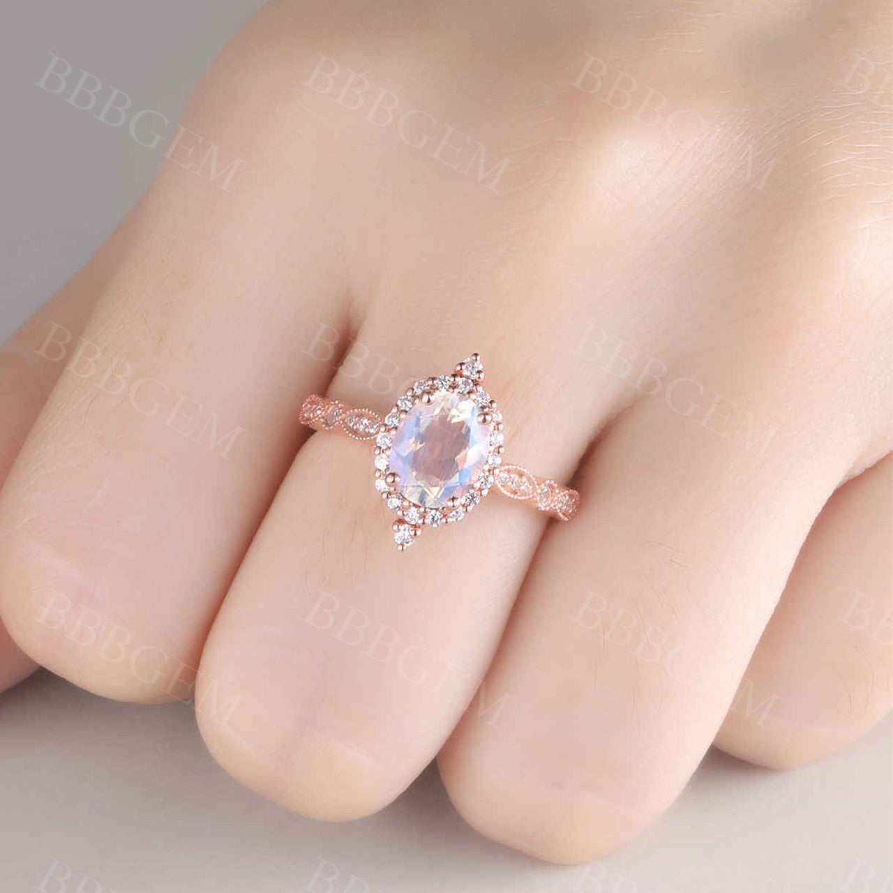 Rose Gold Moonstone Engagement Ring