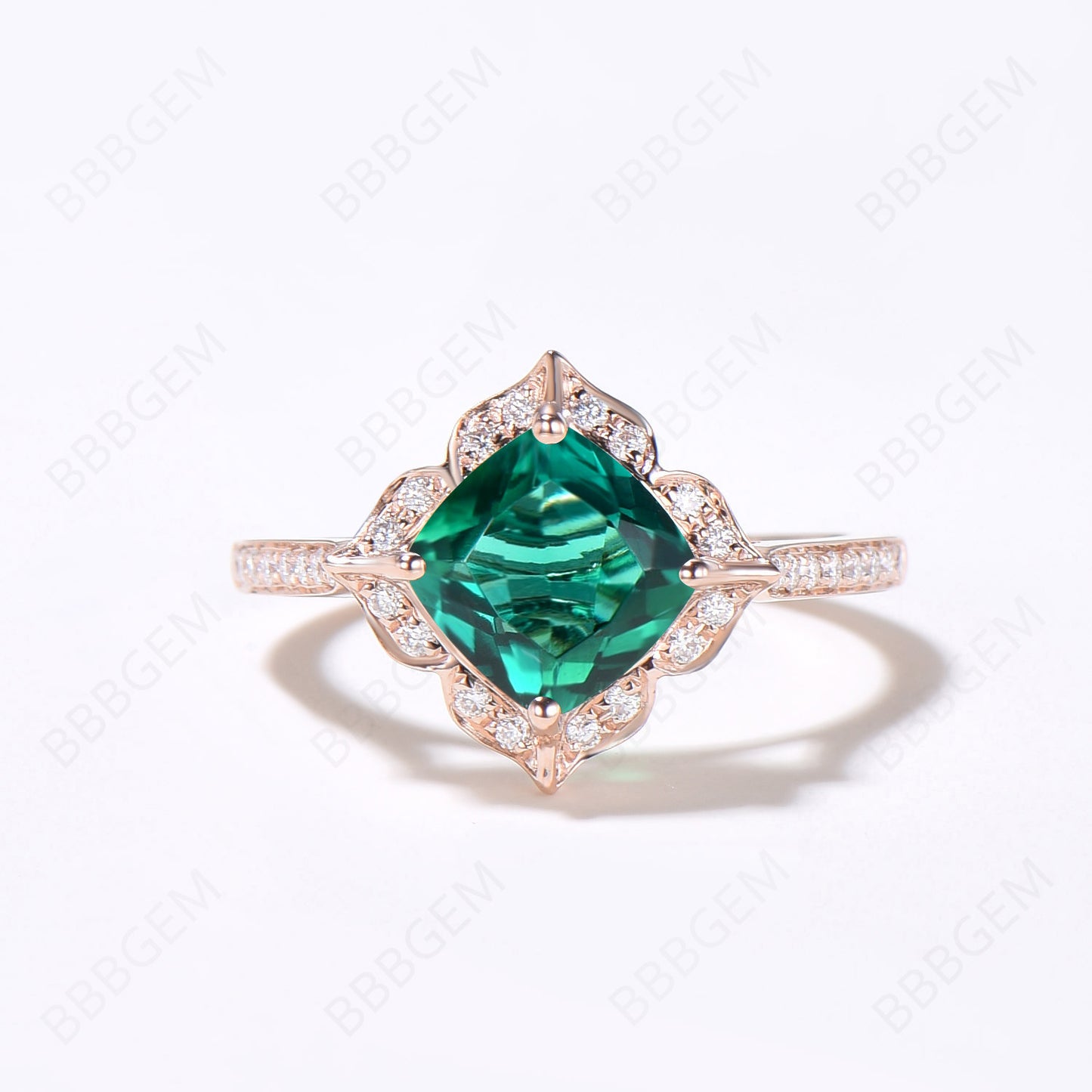 3PCS Flower Emerald Ring Set Halo Diamond Engagement Ring