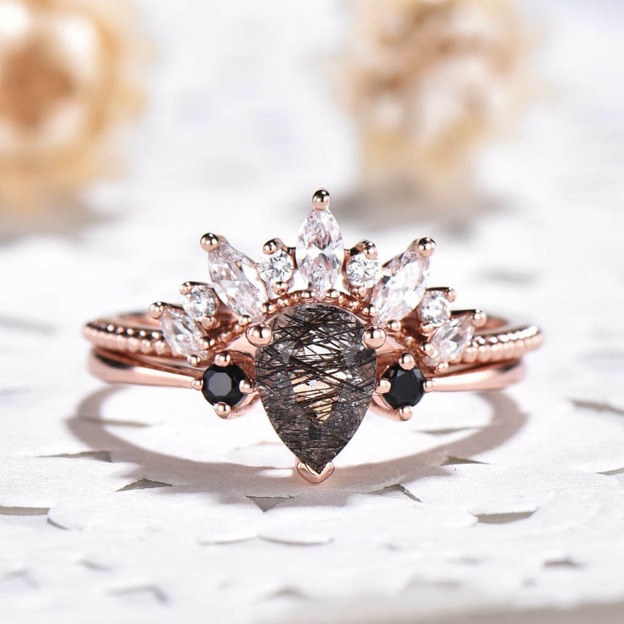 rose gold black rutilated quartz ring