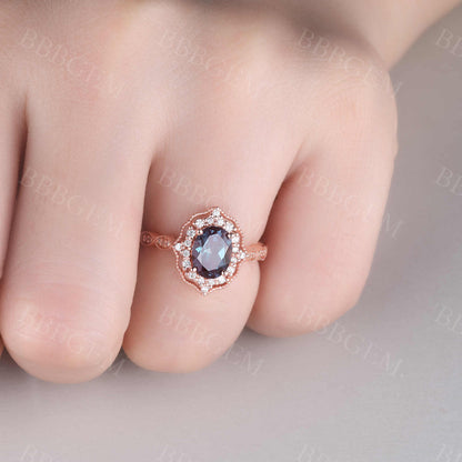 Alexandrite Ring Rose Gold Engagement Ring