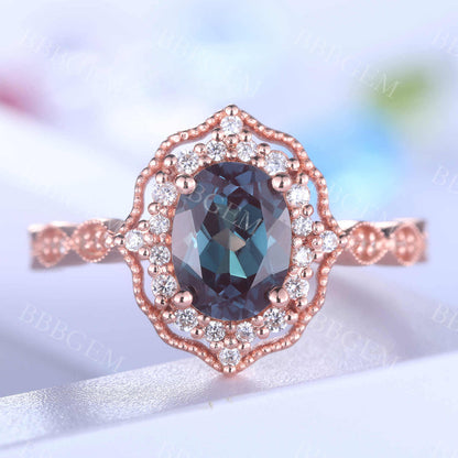 Alexandrite Ring Rose Gold Engagement Ring