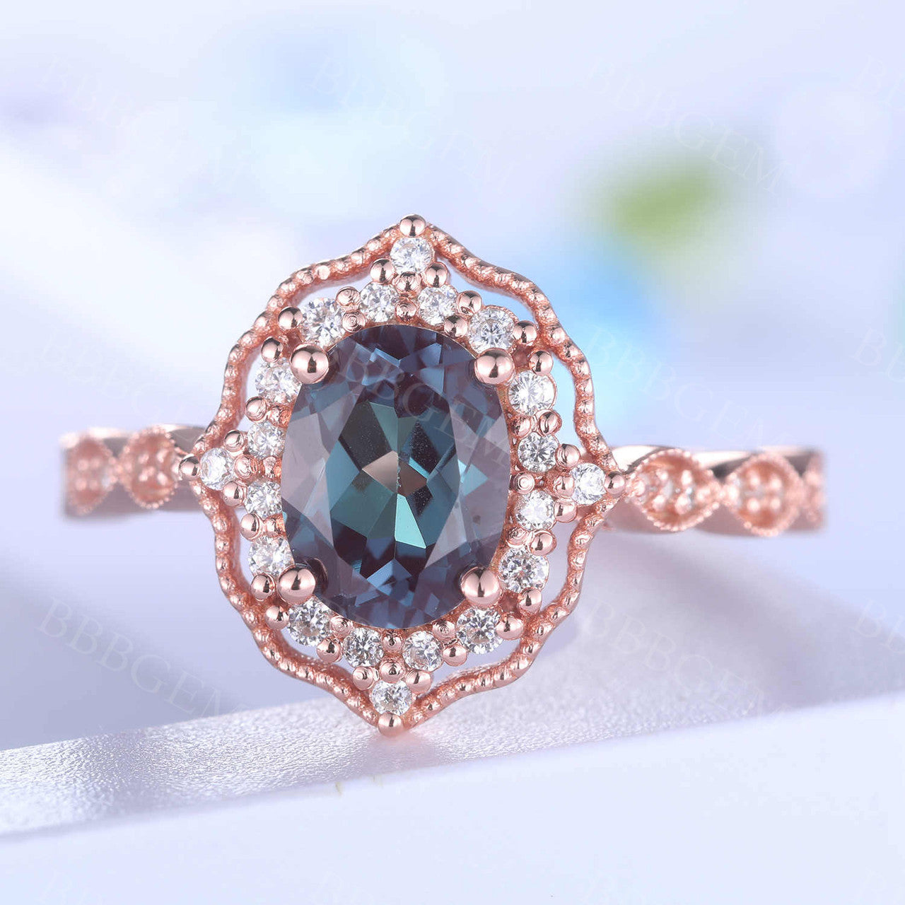 Alexandrite Ring Rose Gold Engagement Ring