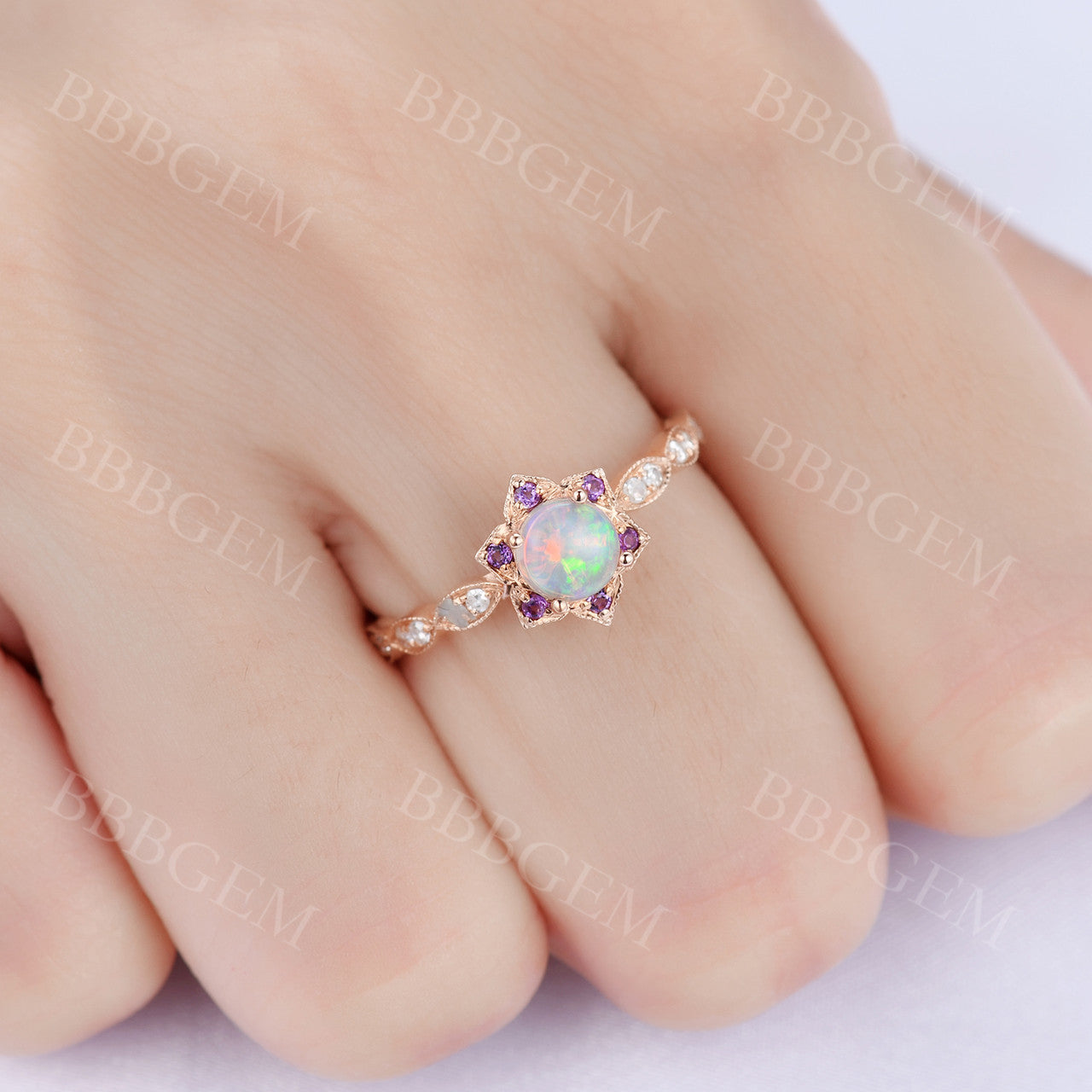 Rose Gold Opal Ring-BBBGEM Opal Rings For Women