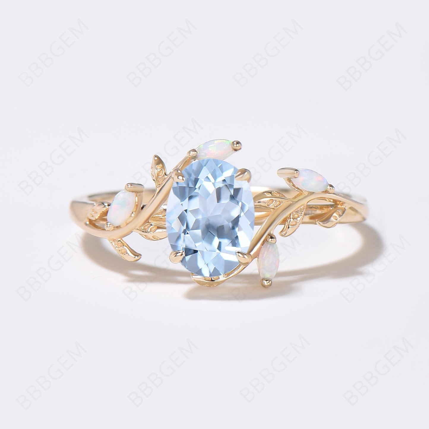 Twig Vine Aquamarine Opal Engagement Ring Leaves Ring