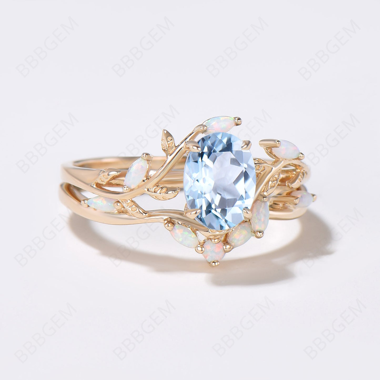 Twig Vine Aquamarine Opal Engagement Ring Leaves Ring