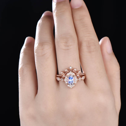 rose gold moonstone engagement ring set 01