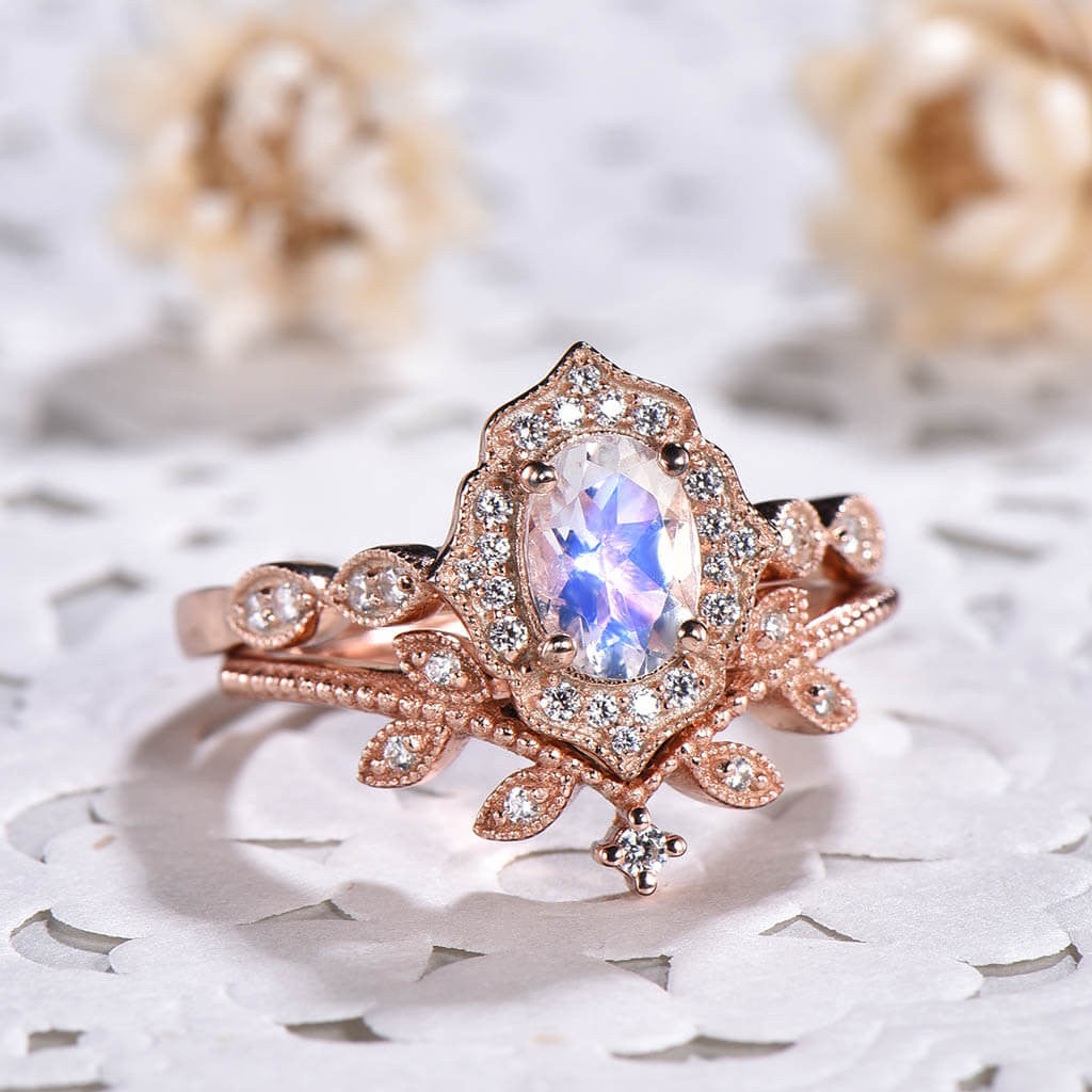 rose gold moonstone engagement ring set 05