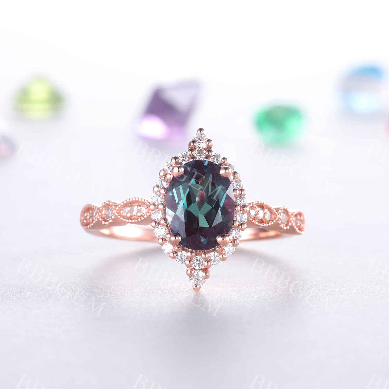 Alexandrite Ring Rose Gold Engagement Ring