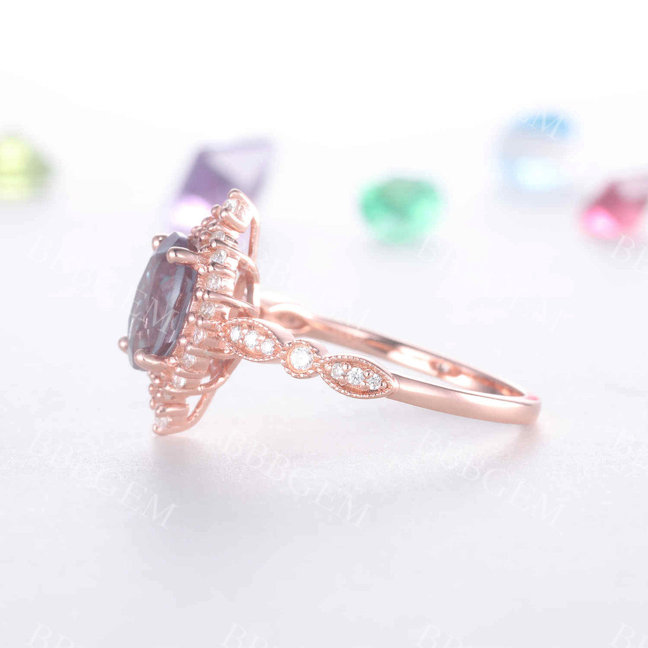 Alexandrite Ring Rose Gold Engagement Ring