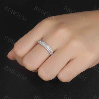 Solid White Gold Moissanite Band Women Wedding Band Rings Three Row Moissanite Ring