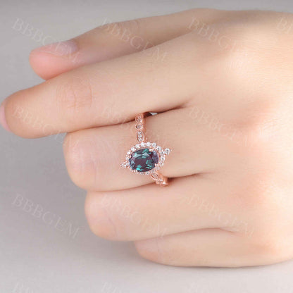 Alexandrite Ring Rose Gold Engagement Ring