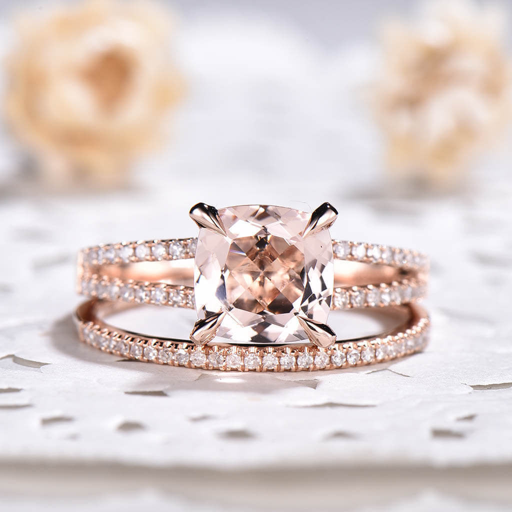 Split Shank Morganite Bridal Set 04