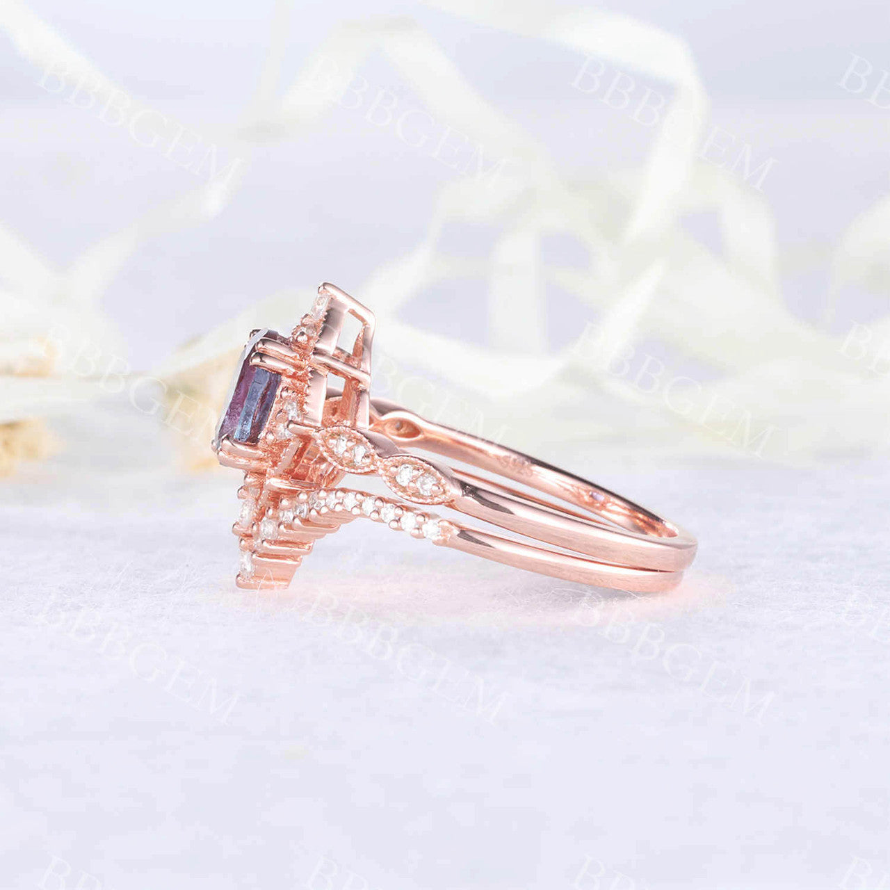 Rose Gold Alexandrite Bridal Set