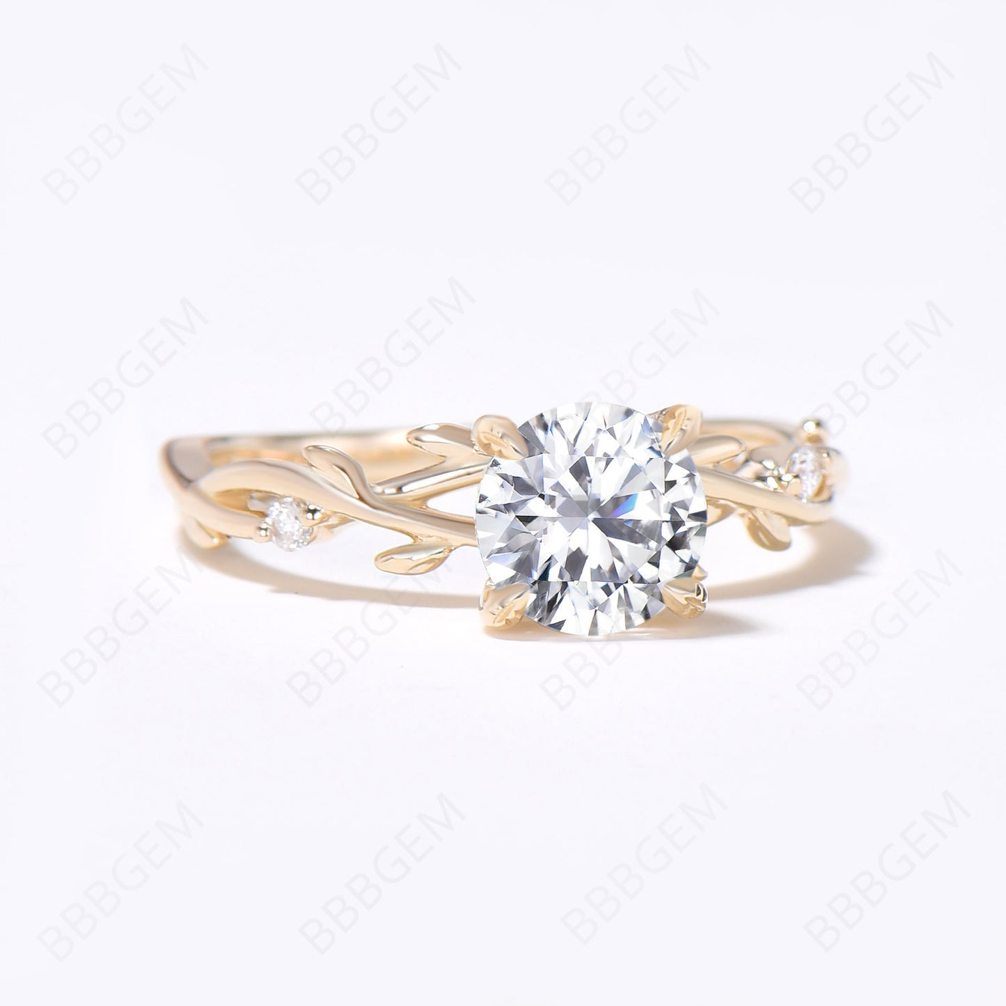 14K Gold 1CT Round Moissanite Ring Branch Vine Promise Ring